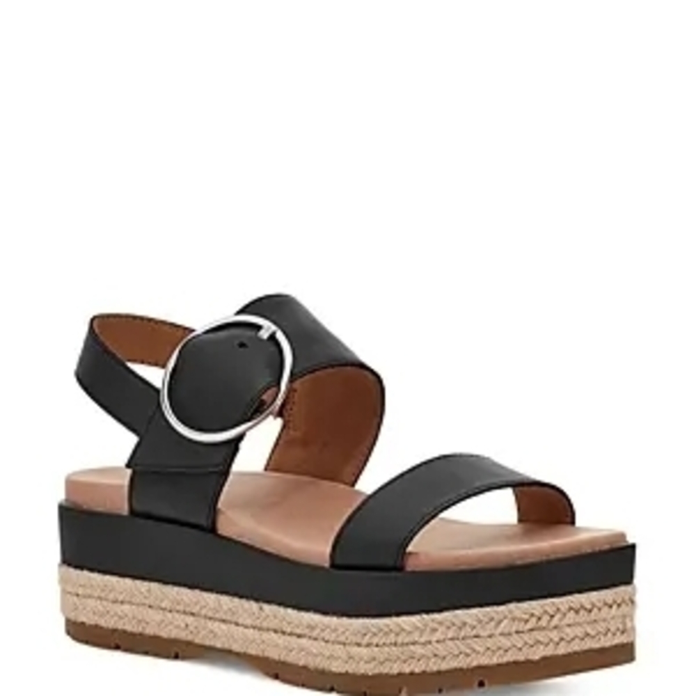 UGG April Espadrille Platform Sandals Black Leather